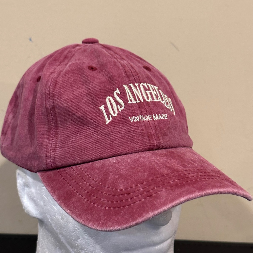 Boya Los Angeles Vintage Made Baseball Cap Maroon Red Washed Cotton Dad Hat